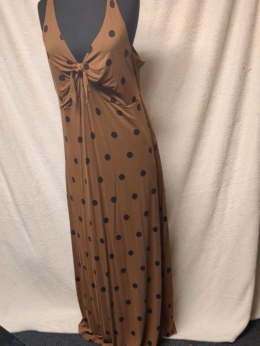 Love & Legend Brown Polka Dot Tie-Front Maxi Dress